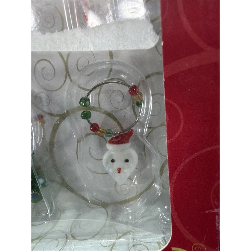 Festive Christmas Snowman Wine Bottle Stopper & 4 Wine Glass Charms Set